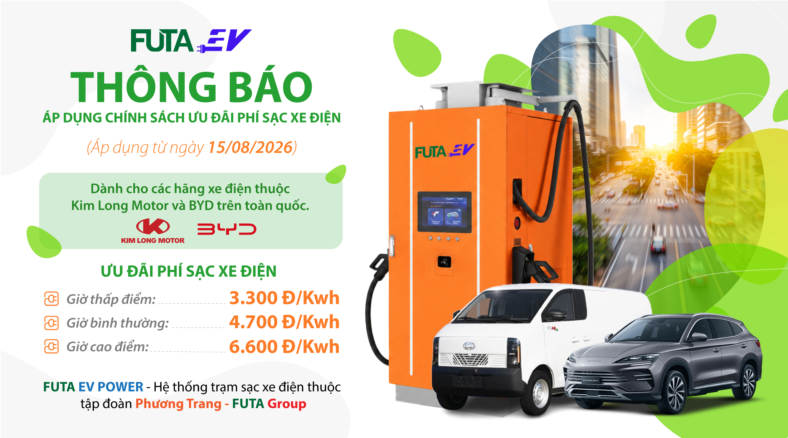 FUTA EV POWER chính thức triển khai dịch vụ sạc xe điện và chính sách ưu đãi từ ngày 15/08/2026